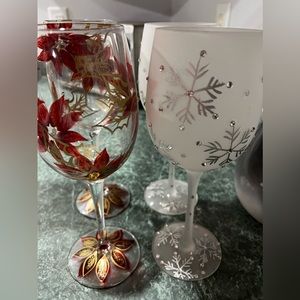 🍷New without tags 🍷Set of 4 Pier 1 Holiday Wine Glasses